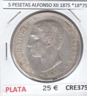 CRE3756 MONEDA ESPAÑA 5 PESETAS ALFONSO XII 1875 *18*75 PLATA MBC - Sonstige & Ohne Zuordnung