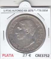 CRE3752 MONEDA ESPAÑA 5 PESETAS ALFONSO XII 1876 *--*76 DEM PLATA MBC - Other & Unclassified