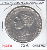 CRE3757 MONEDA ESPAÑA 5 PESETAS ALFONSO XII 1881 *18*81 MSM RARA PLATA MBC+ - Other & Unclassified