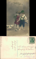 Ostern / Oster-Karten - Kinder Mit Huhn Und Korb Voller Riesen Eier 1909 - Pâques