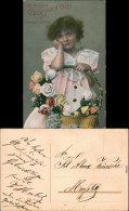  Glückwunsch/Grußkarten: Geburtstag - Mädchen Mit Blumenkorb 1913 - Geburtstag