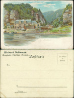 Postcard Herrnskretschen Hřensko Gasthaus Werbung Fabrik Dresden 1900 - Czech Republic