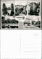 Nidda Mehrbild-AK 5 Echtfoto-Ansichten Ua. Sparkasse, Freibad 1960 - Autres & Non Classés