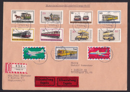 Germany Berlin: Registered Express Cover 1973, 11 Stamps, Transport, Tram, Airplane, Label, Receipt Form (traces Of Use) - Brieven En Documenten