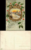 Neujahr/Sylvester Landschaft Mistel Goldrahmen U. Glocken 1907 Goldrand - New Year