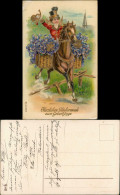 Ansichtskarte  Goldprägekarte Junge Posthorn Pferd 1909 Goldrand - Anniversaire