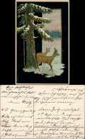 Ansichtskarte  Tiere Reh Hirsch Kunst Gruss-AK Neujahr 1910 Goldrand - New Year