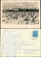 Warnemünde-Rostock Strand Partie, Personen, Strandburg, Strandkörbe DDR AK 1956 - Rostock