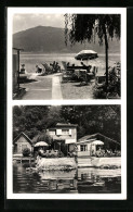 AK Krumpendorf Am Wörthersee, Die Strandpension Heinfried, Terrasse Und Ansicht Vom See  - Andere & Zonder Classificatie