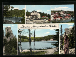 AK Regen /Bayerischer Wald, Hotel Seerose, Burgruine, Seepartie, Ortsansicht  - Regen