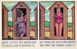 Fat Lady Stuck In Beach Hut Seaside Disaster Comic Old Postcard - Humor