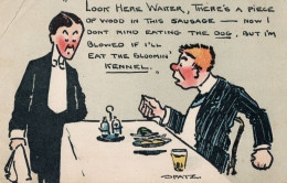 Man Served Dog Sausage Meat In Posh Restaurant Antique Comic Postcard - Humour