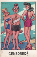 Man With Nude Lady Body Art Tattoo Antique Comic Postcard - Humor