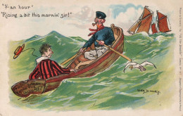 Rocking Rowing Boat Evil Sailor Old Comic Postcard - Humour