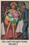 Sexy Lady Stripper Policeman Bursting Balloons Old Comic Postcard - Humor