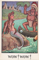 Mermaid & Red Indian River Antique Irish Old Comic Postcard - Humour