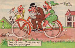 French Bicycle Race Crazy Driver Bike Transport Comic Old Postcard - Humor