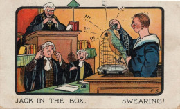 Jack In The Box Parrott Budgie Swearing In Court Judge Comic Postcard - Humor