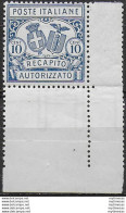 1928 Italia Recapito Autorizzato 10c. Azzurro Afc MNH Sassone N. 2 - Autres & Non Classés