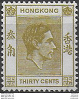 1945 Hong Kong George VI 30c. Yellowish Olive MNH SG N. 151a - Autres & Non Classés