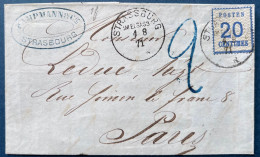ALSACE LORRAINE Lettre N°6 Oblit CAD Allemand STRASSBURG IM ELSSAS 1 8 1871 Pour PARIS Taxe 2 Tampon En Bleu ! - Other & Unclassified