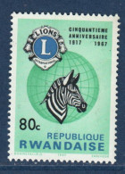 Rwanda, **, Yv 228, Mi 244A, SG 234, Lions Club, Zèbre Des Plaines (Equus Quagga) - Ungebraucht