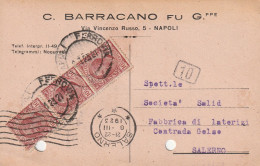 Italy. A219. Napoli. 1923. Cartolina Postale PUBBLICITARIA, Con Striscia Di 3 Del 10 C. Leoni.  NUMERO DI QUARTIERE. - Marcophilie