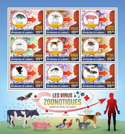 Djibouti 2020, Zoonotic Viruses, Red Cross, Cow, Dog, Pig, Bats, Cat, Duck, Roster, Sheetlet - Chauve-souris