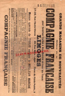 87 - LIMOGES - GRANDS MAGASINS NOUVEAUTES COMPAGNIE FRANCAISE 27 RUE HAUTE VIENNE-CONFECTIONS TISSUS-IMAGERIE EPINAL - Kleding & Textiel