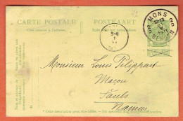 37P - Entier Postal N°42 - Mons 1911 Vers Namur Circulée Le 31-5-1911 - Briefkaarten 1909-1934