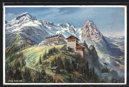 Künstler-AK Garmisch-Partenkirchen, Das Kreuzeckhaus Mit Alpspitze, Zugspitze Und Waxenstein  - Zugspitze
