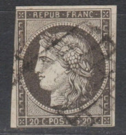 RARE GRIS NOIR (lim GRIS)sur BLANC N°3ac Cote >>550€ TBE Signe SCHELLER - 1849-1850 Cérès