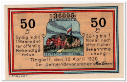 DENMARK-GERMANY,NOTGELD TINGLEFF,50 PFENNIG,1920,UNC - WWI