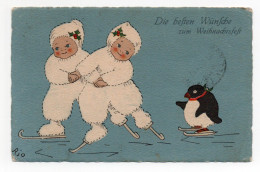 AJO - HENRIETTE FOX BOREL - GIRLS & PENGUIN - ICE SKATING - Used 1921 GERMANY - CONDITION READ DESCRIPTION & SEE SCANS ! - Other & Unclassified