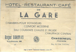 Dép 16 - Publicités - Publicité - Chasseneuil Sur Bonnieure - Hôtel Restaurant Café De La Gare - Roger Cormau - état - Advertising