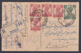 Inde British India 1945 Used 9 Pies King George VI Registered Postcard, Lucknow, Post Card, Postal Stationery - 1936-47  George VI