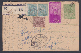 Inde India 1954 Used 9 Paisa Trimurti Registered Postcard, Lucknow, Mirza Ghalib Stamp, Post Card, Postal Stationery - Briefe U. Dokumente