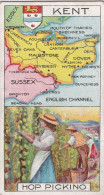 Kent - Counties & Their Industries 1914 / 15  - Players Cigarette Cards - Antique - County Map - Player's