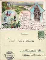 Litho AK Rüdesheim (Rhein) Niederwalddenkmal Wein Rhein Gel. Bahnpost 1900 - Rüdesheim A. Rh.