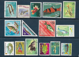Fish: Set 15 Stamps, Used, Hinged (#010) - Poissons