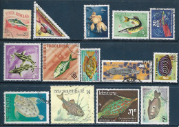 Fish: Set 14 Stamps, Used, Hinged (#008) - Vissen