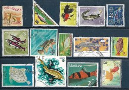 Fish: Set 14 Stamps, Used, Hinged (#007) - Vissen