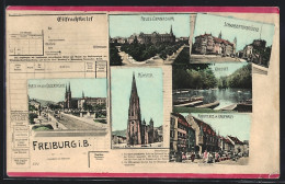 AK Freiburg I. Br., Ansicht Auf Münster, Marktplatz, Schwabentorbrücke Und Das Neuen Gymnasium  - Freiburg I. Br.