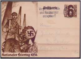 National Holiday German Nazi Party Workers Holding Tools With Nazi Symbols Third Reich WW2 War PROPAGANDA POST CARD 1934 - 2. Weltkrieg