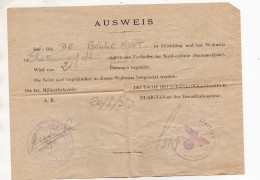 Passage Démarcation Saint Aignan Sur Cher Ausweis 1940 WW2 Demarkationslinie - Collections