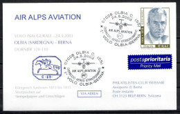 2003 Olbia - Bern     Swissair/ Air Alps First Flight, Erstflug, Premier Vol ( 1 Cover ) - Autres (Air)