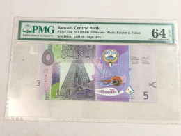 KUWAIT CENTRAL BANK -PICK#32A ND 2014 5DINARS WMK FALCON VALUE-1PCS PMG 64 EPQ - Kuwait