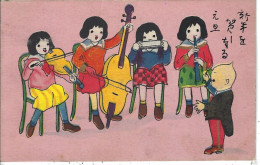 JAPON - T.Belle Carte Fantaisie Couleur D'enfants Musiciens - Autres & Non Classés