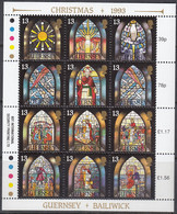 GUERNSEY  622-633, Kleinbogen, Postfrisch **, Weihnachten, 1993, Glasmalerei - Guernesey