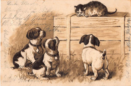 Tiere: Drei Hunde Und Eine Katze Prägekarte Gl1902 #150.578 - Autres & Non Classés